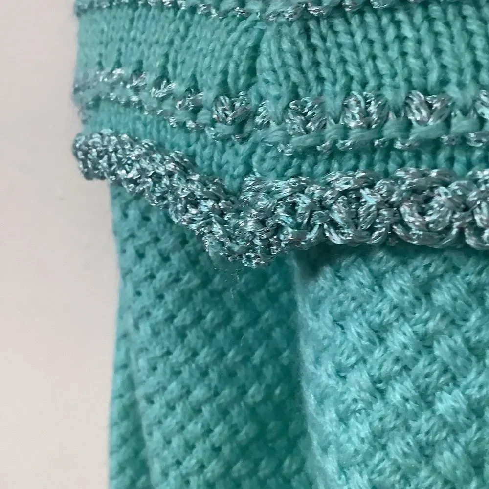 Teal Retro Wintercore‎ Cabincore Holiday Feminine Winter Sparkly Knit Sweater XS